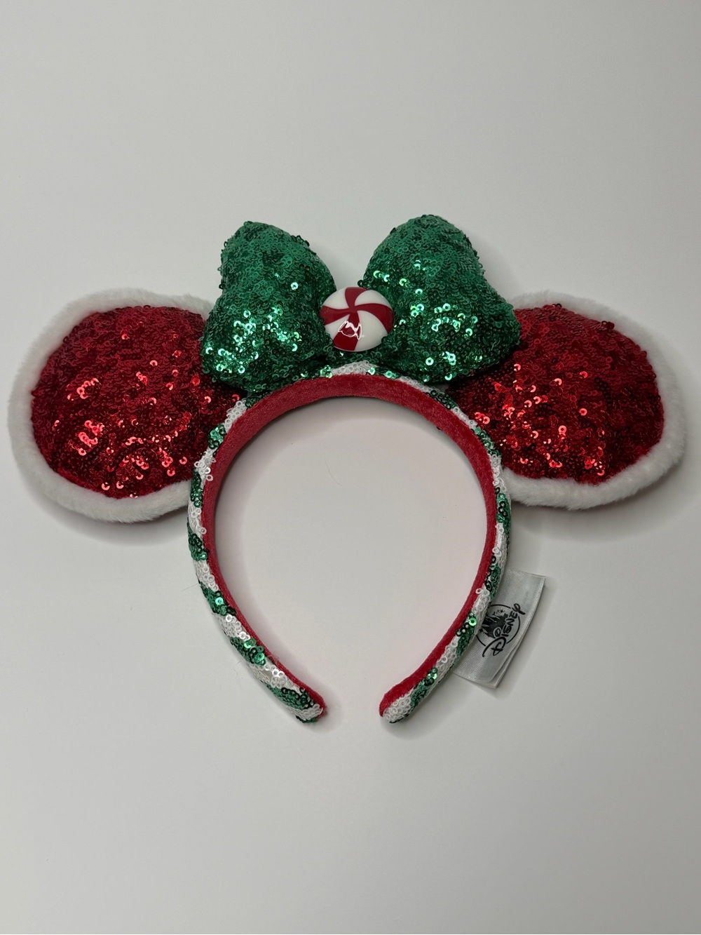 Disney Parks Authentic Peppermint Christmas Sequin Ears Minnie Mouse Headband